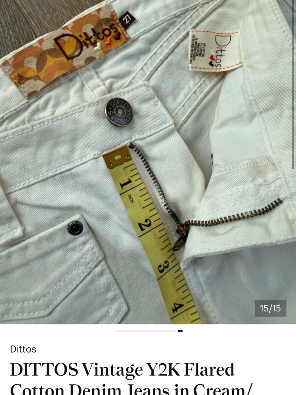 DITTOS Vintage Y2K Flared Cotton Denim Jeans in Cream/White